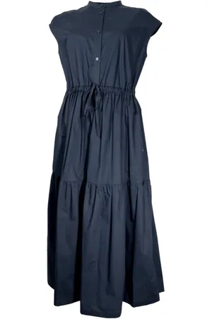 Woolrich Kleedjes, Dames, Blauw, L, Katoen, Melton Poplin Midi Jurk