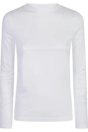 ELEVENTY Tops, Dames, Wit, M, Katoen, Tencel Katoen T-shirt met Lange Mouwen