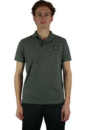 Stone Island Tops, Heren, Groen, S, Slim Fit Polo in Duifgrijs