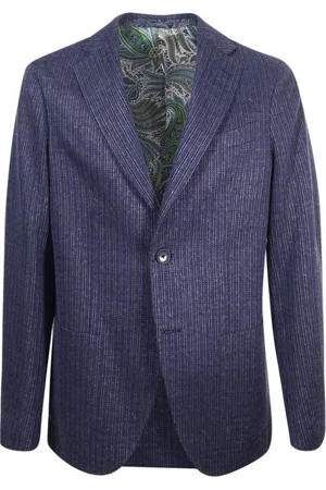 Etro Jassen, Heren, Blauw, M, Linnen, Blauwe Linnen Jas 2-Knoopsluiting