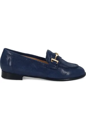 SANGIORGIO Schoenen, Dames, Blauw, 40 EU, Leer, Blauwe Tejus Print Leren Mocassin