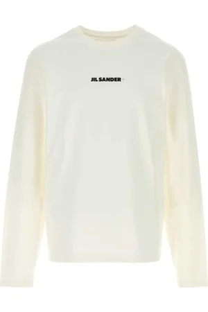 Jil Sander Tops, Heren, Wit, M, Katoen, Crewneck T-shirt met Lange Mouwen