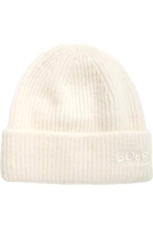HUGO BOSS Accessoires, unisex, Wit, ONE Size, Wol, Ivoorwollen Logo Beret