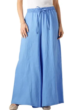 Greek Archaic Kori Broeken, Dames, Blauw, L, Linnen, Blauwe Linnen Broek voor Vrouwen