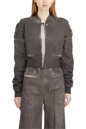 Rick Owens Jassen, Dames, Bruin, M, Denim, Denim Cropped Flight Jacket