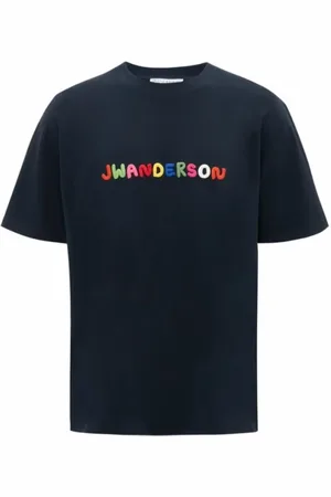 J.W.Anderson Tops, Dames, Blauw, S, Katoen, T-shirt met geborduurd logo
