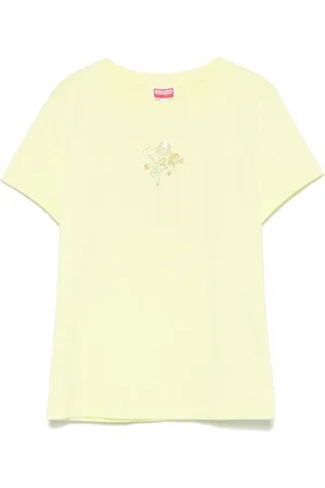 Kenzo Tops, Dames, Geel, M, Lemon Logo T-shirt met ronde hals