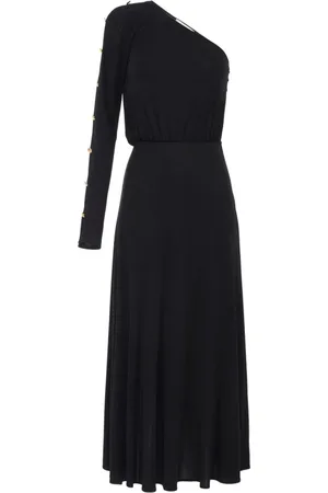 Elisabetta Franchi Kleedjes, Dames, Zwart, XL, Zwarte jurken met gouden metalen knopen
