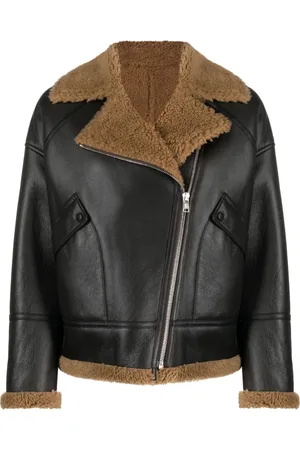 YVES SALOMON Jassen, Dames, Bruin, S, Leer, Merino Biker Jacket