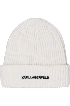 Karl Lagerfeld Accessoires, Heren, Wit, ONE Size, Wol, Logo-Embroidered Wool Blend Beanie