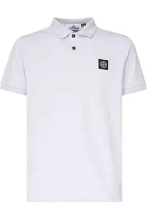 Stone Island Tops, Heren, Wit, L, Katoen, Polo Shirt met Logo Patch