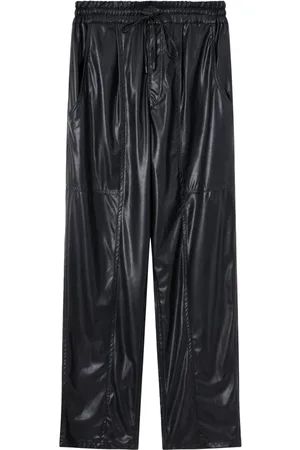 Isabel Marant Broeken, Dames, Zwart, 2Xs, Leer, Faux leren broek met zijzakken en trekkoord in de taille