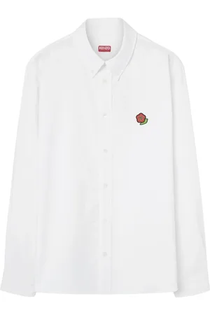 Kenzo Overhemden, Heren, Wit, L, Katoen, Geborduurde Shirt