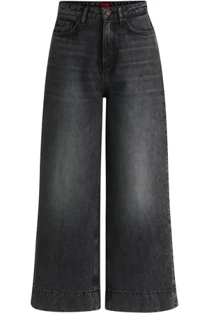 HUGO BOSS Jeans, Dames, Zwart, W29 L32, Katoen, High-Waisted Wide Leg Jeans