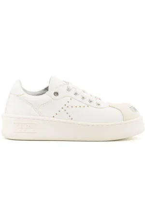 Kenzo Schoenen, Dames, Wit, 36 EU, Leer, Hoops Low-Top Sneakers met contrasterende neus