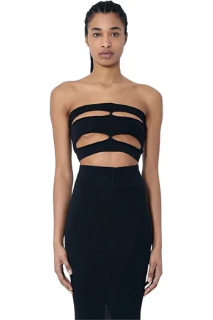 Rick Owens Tops, Dames, Zwart, M, Wol, Wollen Gebreide Distressed Bustier Top