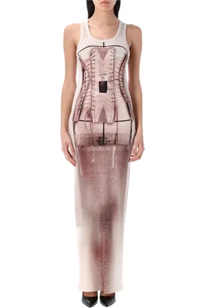 Jean Paul Gaultier Kleedjes, Dames, Roze, S, Katoen, Katoenen Korset Rib Lange Jurk