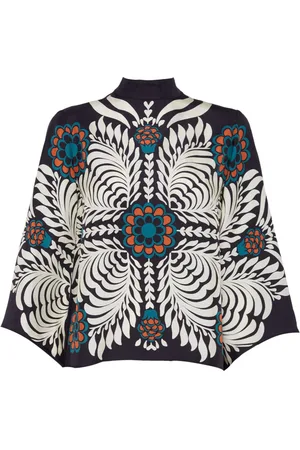 La DoubleJ Blouses & Shirts, Dames, Veelkleurig, M, Zijden Twill High-Low Top met Open Rug