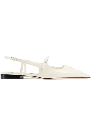 Jimmy Choo Schoenen, Dames, , 38 1/2 EU, Leer, Ecru Leren Ballerina`s met Gesp