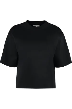 Vince Tops, Dames, Zwart, S, Katoen, Geribbelde crew-neck T-shirt