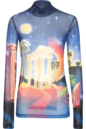 Casablanca Truien, Dames, Veelkleurig, M, Polyester, Blauwe Gebreide Kleding met Print