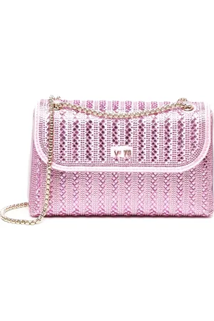 V°73 Tassen, Dames, Roze, ONE Size, Satijn, Lila Satijnen Flap Tas met Stenen