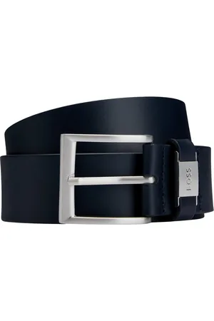 HUGO BOSS Accessoires, Heren, Blauw, 90 CM, Leer, Italiaanse leren riem met metalen merkaccenten