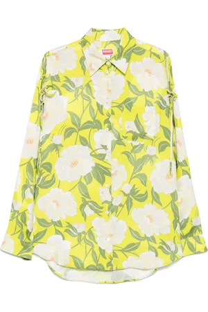 Kenzo Blouses & Shirts, Dames, Veelkleurig, S, Groen shirt met open schouders
