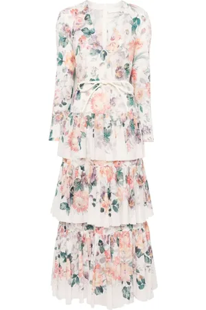 ZIMMERMANN Kleedjes, Dames, Veelkleurig, L, Katoen, Acacia Gelaagde Maxi Jurk