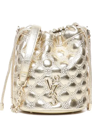 V°73 Tassen, Dames, Geel, ONE Size, Gouden Metalen Bucket Bag
