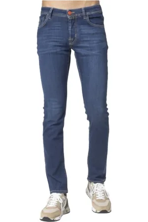 Jacob Cohen Jeans, Heren, Blauw, W34, Katoen, Slim Fit Jeans met Oranje Details