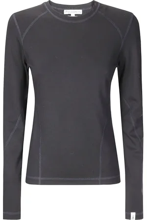 J.W.Anderson Tops, Dames, Zwart, L, Katoen, Geborduurde katoenen T-shirt met lange mouwen en ronde hals