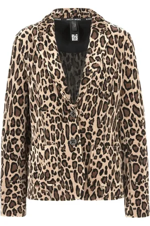Marc Cain Jassen, Dames, Bruin, L, Leer, Luipaardprint fluwelen blazer