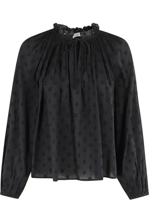 ULLA JOHNSON Blouses & Shirts, Dames, Zwart, XS, Katoen, Zwarte katoenen blouse met geborduurde stippen