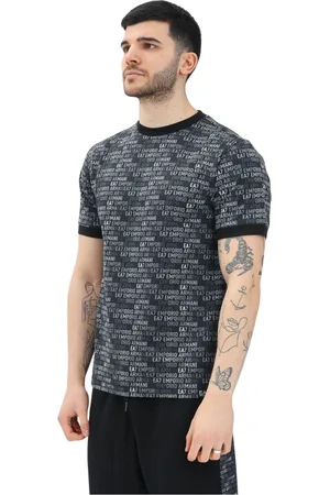 EA7 Tops, Heren, Zwart, 2Xl, Katoen, Zwarte korte mouwen T-shirt sportieve stijl