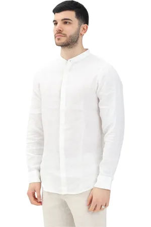 Armani Exchange Overhemden, Heren, Wit, M, Linnen, Wit linnen overhemd met lange mouwen