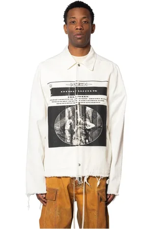 Rick Owens Jassen, Heren, Wit, L, Snapfront Jas Melk/Zwart/Melk