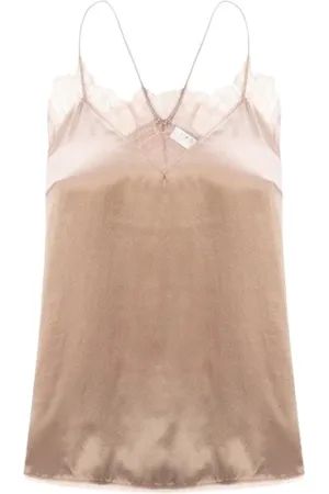 IRO Tops, Dames, Roze, S, Romantische Zijden Top met Kantdetails