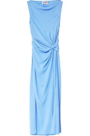Moschino Kleedjes, Dames, Blauw, M, Blauwe Crepe Midi Jurk