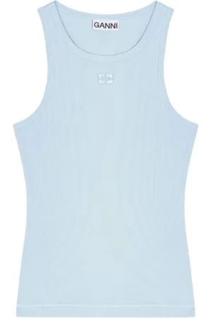 Ganni Tops, Dames, Blauw, M, Katoen, Blauwe Rib Tanktop Zacht Katoen