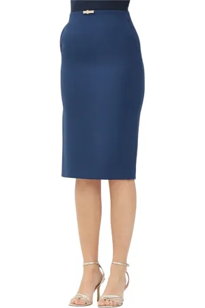 Elisabetta Franchi Rokken, Dames, Blauw, L, Polyester, Blauwe Midi Rok met Strass Decoratie