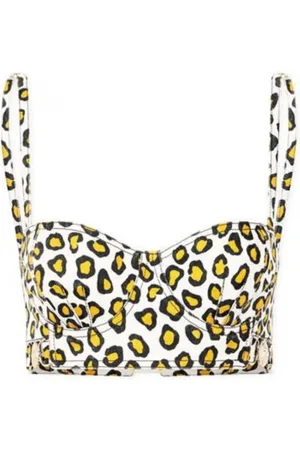 Paco rabanne Tops, Dames, Veelkleurig, S, Katoen, Leopard Print Bralette Top