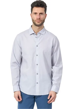 Armani Exchange Overhemden, Heren, Grijs, XL, Katoen, Grijze overhemd met geborduurd logo