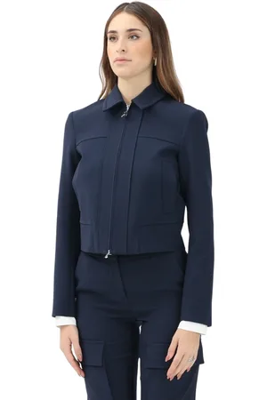 Patrizia Pepe Jassen, Dames, Blauw, S, Blauwe Cropped Jas Essential Lente/Zomer