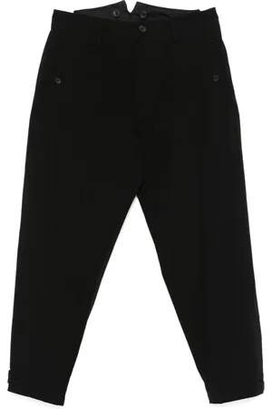 YOHJI YAMAMOTO Broeken, Heren, Zwart, M, Zwarte broek met ritssluiting en knoop