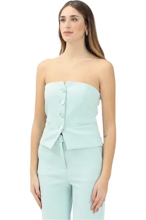 VICOLO Tops, Dames, Blauw, S, Leer, Elegante groene top met gerimpelde achterkant