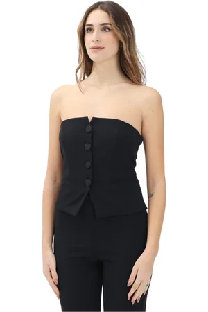 VICOLO Tops, Dames, Zwart, M, Leer, Elegante Zwarte Strapless Top met Gerimpelde Achterkant