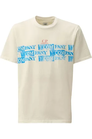 C.P. Company Tops, Heren, Wit, M, Katoen, Logo Jersey T-shirt met Geborduurd Label