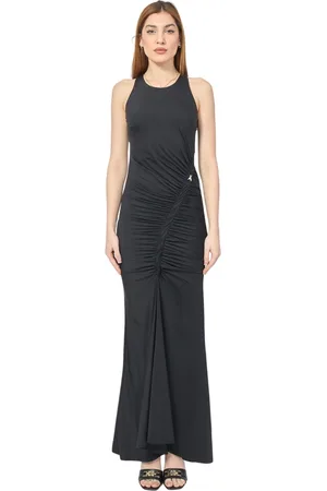 Patrizia Pepe Kleedjes, Dames, Zwart, XS, Zwarte Lange Jurk met Taille Ruches