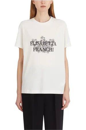 Elisabetta Franchi Tops, Dames, Wit, M, Katoen, Katoenen Geborduurd T-shirt